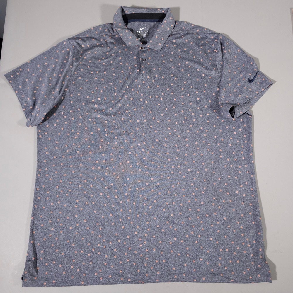 Nike Polo Shirt Mens XXL Blue Orange Floral Dri-FIT Golf CI9784-451